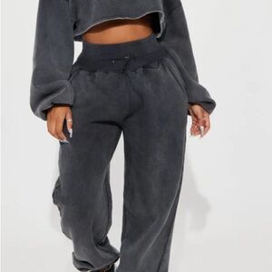 Fashion Nove Feel Good Fleece Dark Gray Cropped Sweatshirt and Joggers Set